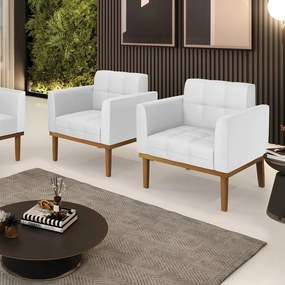 Kit 2 Poltronas Decorativas Karen Pés Fixo em Madeira Castanho PU Branco G19 - Gran Belo
