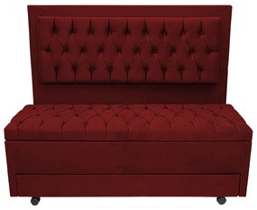 Cabeceira com Calçadeira Baú Casal 140cm Paris Capitonê Suede Bordô - Sheep Estofados - Vermelho escuro