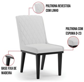 Cadeira Sala de Jantar Base Madeira Preto kit 10 Sofia Linho D03 - D'Rossi - Cinza