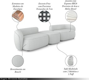 Sofá Versátil Sala de Estar Egito 342cm Modulado Bouclê Cinza G52 - Gran Belo
