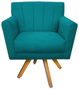 Poltrona Laura Base Giratória de Madeira Suede Azul Turquesa - ADJ Decor