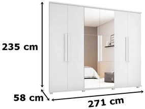 Guarda-Roupa Casal com Espelho 6 Portas 4 Gavetas Canadá Branco - RV Móveis