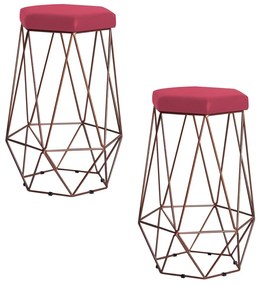 Kit 2 Banqueta Decorativa Rubel Base Bronze Suede Rosa G41 - Gran Belo