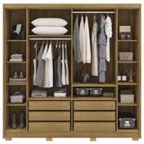 Guarda Roupa Casal 223cm Com Espelho Pernambuco Nature/Champanhe - Vil