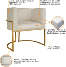 Kit 02 Poltronas Decorativas Luna Base de Ferro Dourado Suede