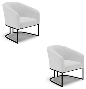 Poltrona Decorativa Industrial Preto Kit 2 Stella Linho Cinza D03 - D'Rossi