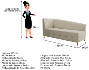 Recamier Valéria 185cm Lado Direito Corano Bege - ADJ Decor