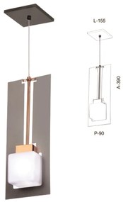 Pendente Vidro Quadrado Corte Laiser 15,5X09X39Cm Metal E Cubo Vidro 0... (GRAFITE / COBRE FOSCO, FOSCO (BRANCO))