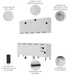 Armário Cozinha 4 Peças Balcão Para Pia CP6A Zaya Branco T01 - Mpozena