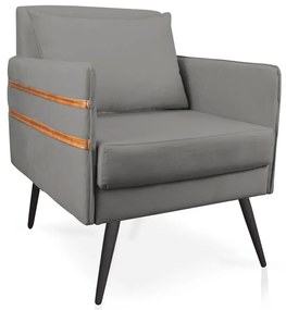Poltrona Mari Suede Pés Palito de Ferro Marrom - D'Rossi - Grafite