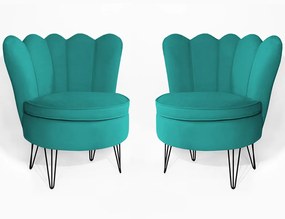 Conjunto 2 Poltrona Dália Pés Hairpin Legs Preto Veludo Azul Tiffany