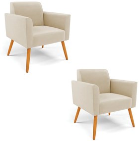 Kit 2 Poltronas Pés Palito Castanho Marisa Suede Bege D03 - DRossi