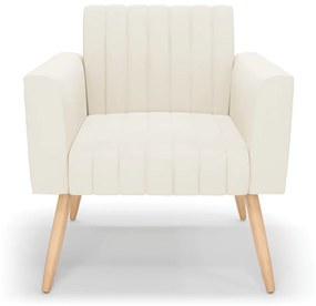 Kit 2 Poltronas Viena Gomada Veludo Bege Pés Palito Natural - D'Rossi