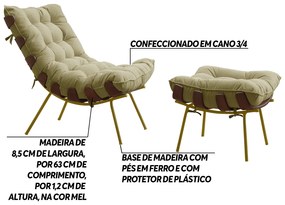 Conjunto Decorativo Poltrona e Puff Abel Base de Madeira Dourada Veludo Bege G41 - Gran Belo
