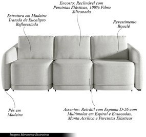 Sofá Cama Modulado Retrátil e Reclinável Decorativo Varsóvia 246cm Bouclê Cinza G33 - Gran Belo