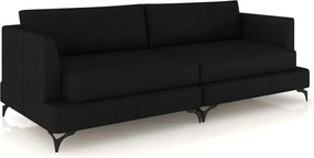 Sofá Living Bipartido 250cm Indonésia Pés de Ferro Couro Preto G52 - Gran Belo