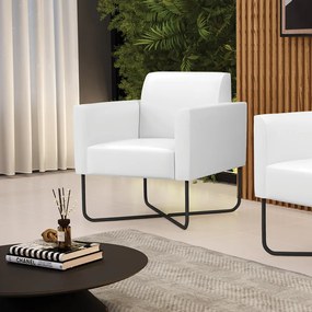 Poltrona Sala Decorativa Marisa Base Aço Industrial X Preto Sintético PU D03 - D'Rossi - Branco