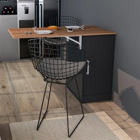 Bancada Gourmet Balcão Para Cozinha 1 Porta 3 Prateleiras Preto/Castanho