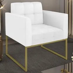 Poltrona Decorativa Base Industrial Dourado Ana Sintético Branco - Ibi