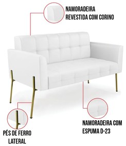 Sofá Namoradeira 2 Lugares Base Pé de Ferro Dourado Elisa Corino D03 - D'Rossi - Branco