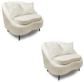 Poltrona Decorativa Orgânica Pé Ferro Preto Kit 2 Zaya Bouclê C05 - D'Rossi - Bege