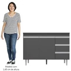 Balcão Gabinete Para Pia 120cm com Tampo 2 Portas Andréia Cinza - AJL