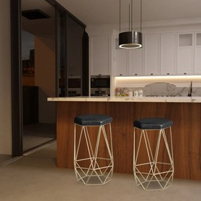 Banqueta Decorativa Rubel Base Gold PU Sintético Preto G41 - Gran Belo