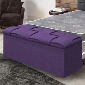 Calçadeira Baú Casal Queen 160cm Ravena Veludo Roxo  - Simbal - Violeta escuro