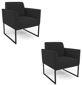 Kit 2 Poltronas Base Industrial Preto Marisa Veludo - Preto