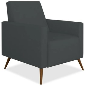 Kit Poltrona Gabi Pé Palito + Puff Quadrado Suede Cinza Grafite Sala, quarto, amamentação