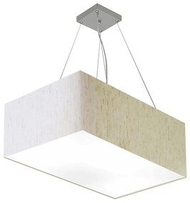Lustre Pendente Retangular Md-4372 Cúpula em Tecido 60x40cm Linho Bege