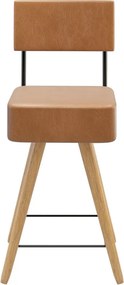 Banqueta Baixa Cozinha 50cm Encosto Pé Madeira Barcelona Pu S02 - D'Rossi - Caramelo