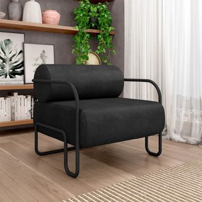Poltrona Decorativa Sala de Estar Polatsk Base Industrial de Ferro PU Preto G33 - Gran Belo