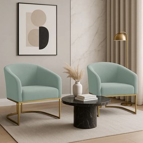 Poltrona Decorativa Industrial Dourado Kit 2 Stella Cotelê Int/Veludo D03 - D'Rossi - Menta