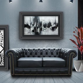 Sofá 2 Lugares Sala de Estar Chesterfield com Pés Madeira Couro Preto G40 - Gran Belo