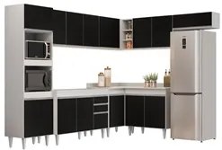Armário de Cozinha Modulada de Canto 8 Peças CP01 Balcão Branco/Preto