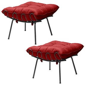 Kit 2 Puff Decorativo Sala de Estar Abel Pés Preto Suede Vermelho G41 - Gran Belo