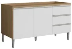Balcão de Cozinha Para Pia 120cm Andréia Amêndoa/Branco - AJL Móve