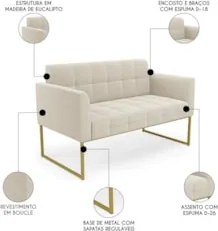 Namoradeira e 2 Poltronas Industrial Dourado Ana Bouclé Bege - Ibiza