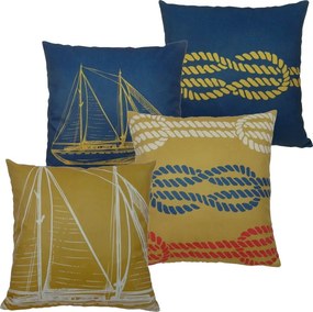 Almofada Marine Tons Mostarda e Azul 45x45cm - AMI-0104 - Somente Capa