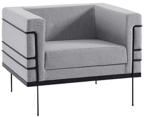 Poltrona Decorativa Base de Aço Preto Jeanneret-Gris Linhão Cinza G17 - Gran Belo