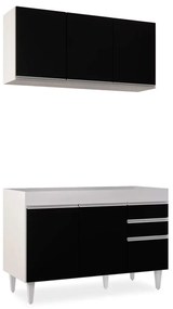 Kit Armário Aéreo e Balcão de Cozinha Lavanderia Dora sem Tampo 120cm L06 - D'Rossi  - Branco e Preto