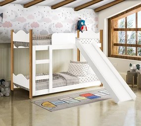Beliche Infantil Encanto Com Escorregador Branco/Nature - Gabrielli Móveis