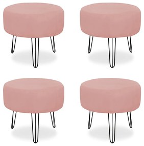Kit 04 Puffs Redondos para Sala Chloe Suede Crepe