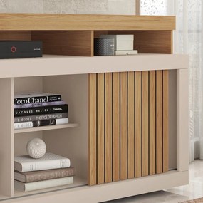 Painel TV 60 Pol 180cm e Bancada com Rodízio Sala Navel C01 - D'Rossi - Buriti/Off White