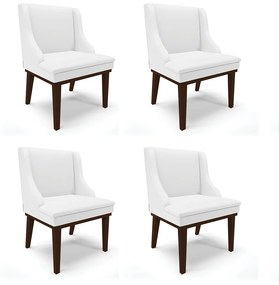 Kit 04 Cadeiras de Jantar Liz Corino Branco Base Fixa Madeira Tabaco D03 - D'Rossi