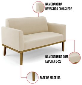 Sofá Namoradeira Base de Madeira Fixa Castanho Marisa Suede - Bege