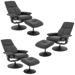 Kit 3 Poltronas de Massagem Arizona Giratória com Apoio de Pés e Reclinável PU Preto G56 - Gran Belo