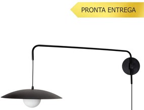 Arandela Zen 40X99,2X43,3Cm 1Xg9 Braço Haste E Cúpula Alumínio E Globo... (PT - Preto Texturizado)