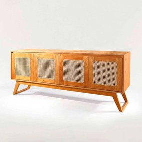 Buffet Alva Rattan com Gaveta e Prateleira Interna Laminada Pés Madeira Tauari
